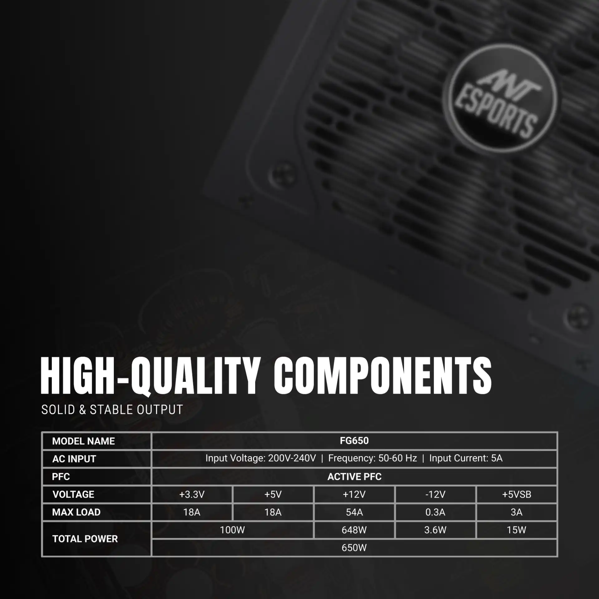 Ant Esports FG650 650W 80 Plus Gold Power Supply 6