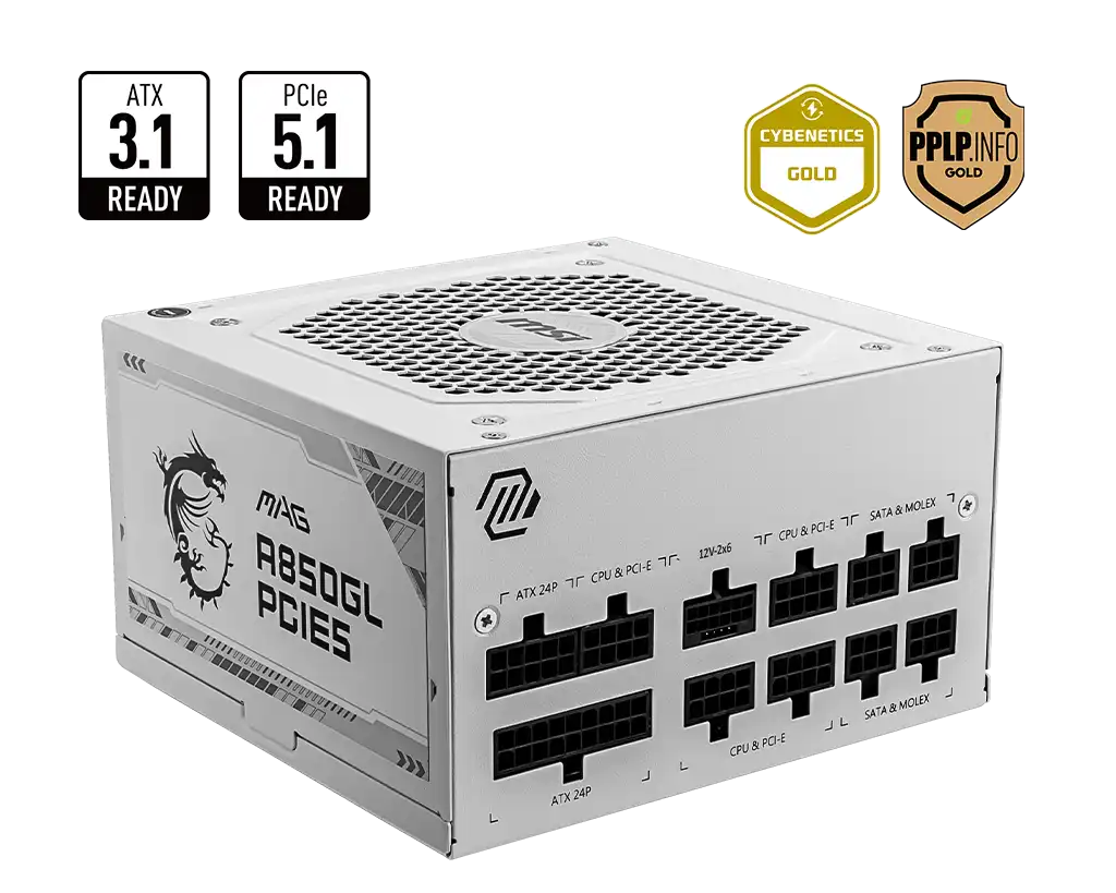 MSI MAG A850GL PCIE5 WHITE 850W 80 Plus Gold Power Supply
