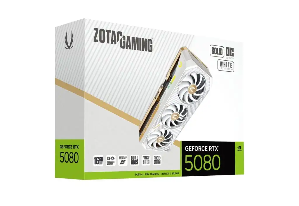 ZOTAC GAMING GeForce RTX 5080 16GB GDDR7 SOLID OC White Edition Graphics Card 6