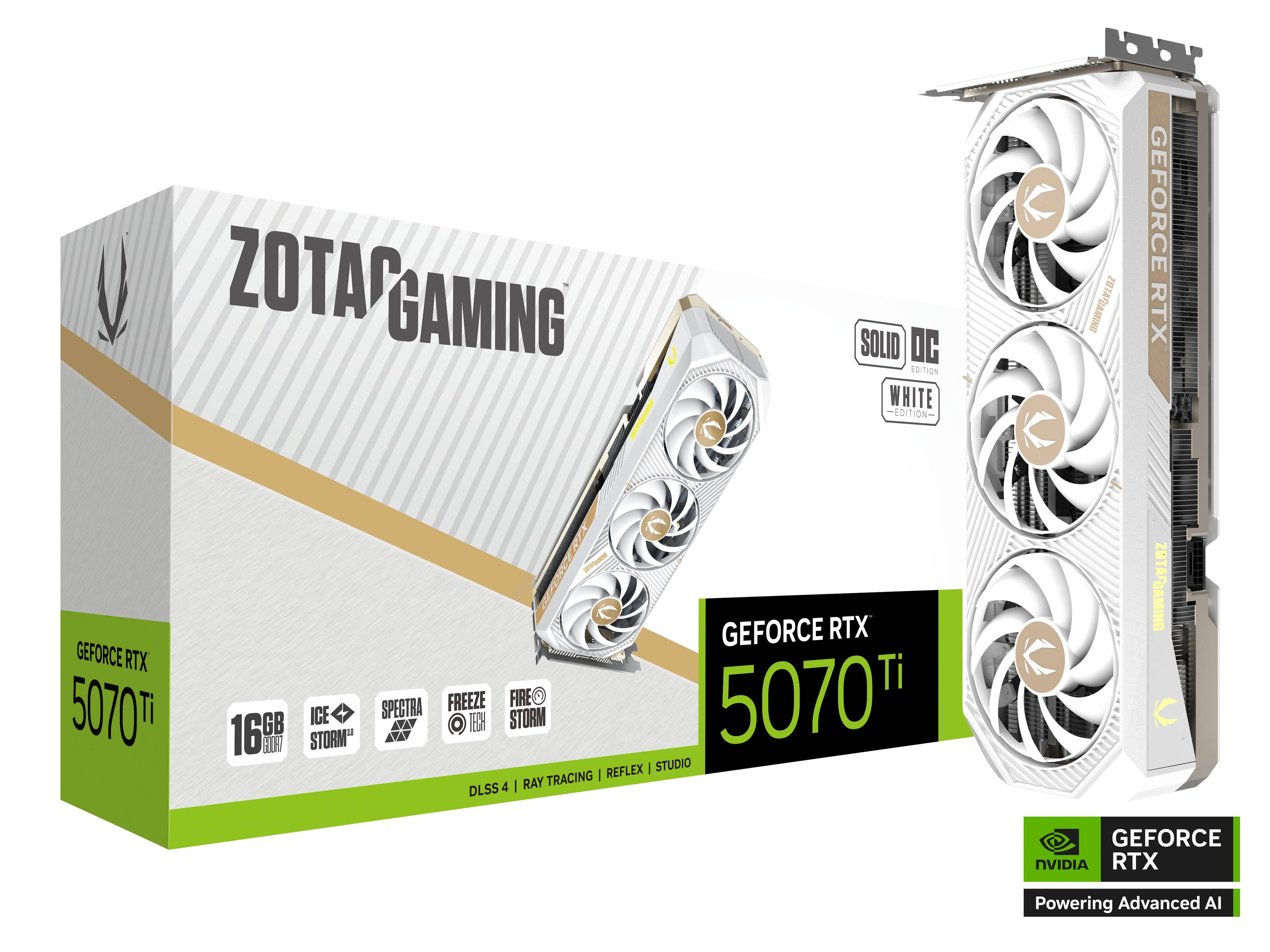 ZOTAC GAMING GeForce RTX 5070 Ti 16GB GDDR7 SOLID CORE OC White Edition Graphics Card