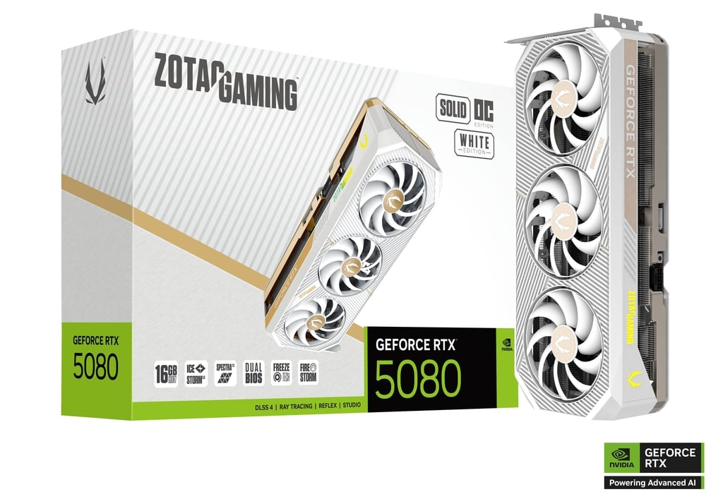 ZOTAC GAMING GeForce RTX 5080 16GB GDDR7 SOLID OC White Edition Graphics Card