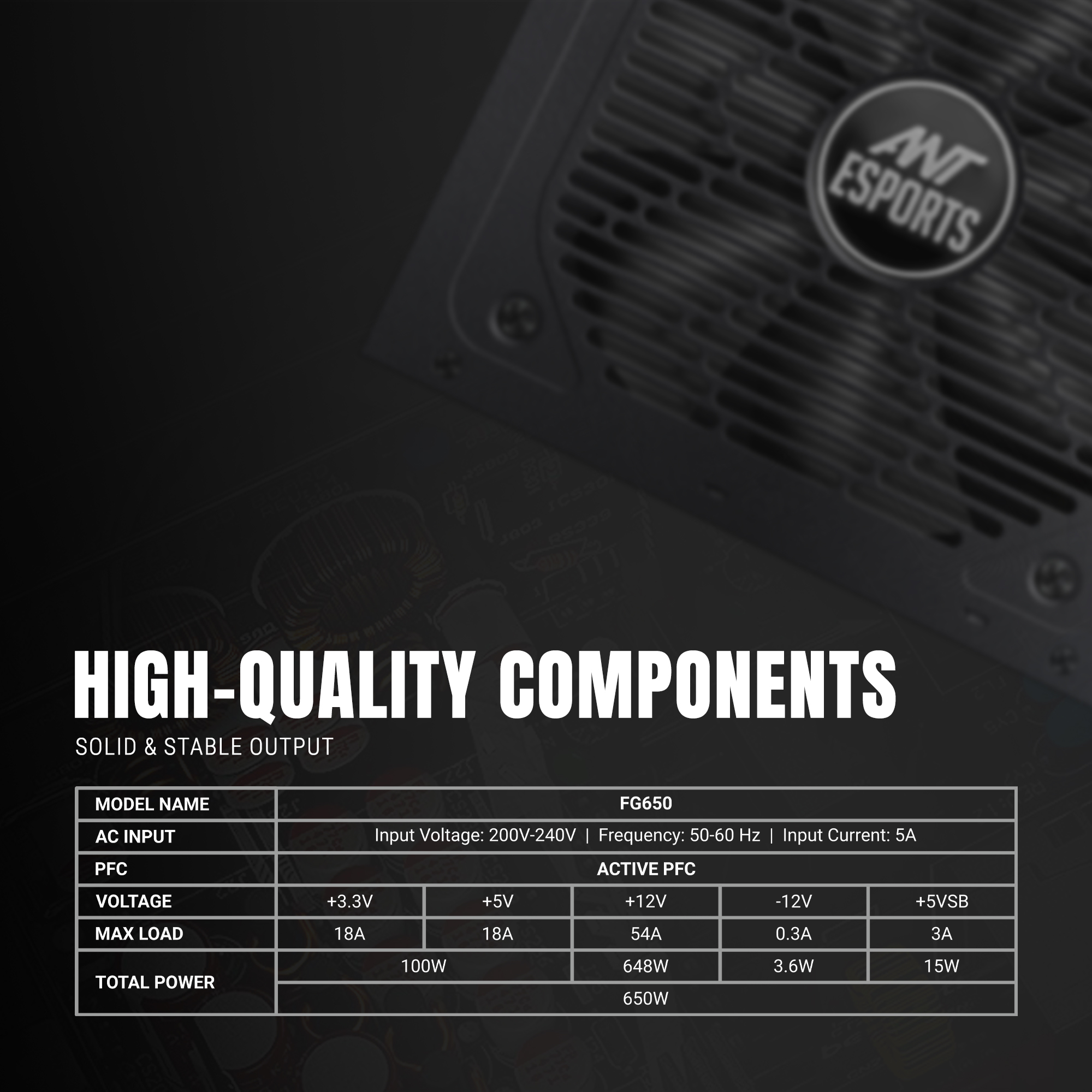Ant Esports FG650 650W 80 Plus Gold Power Supply 6