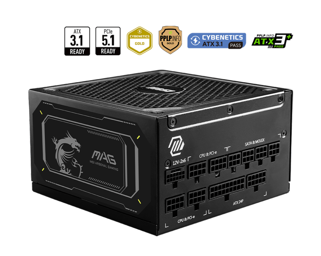 MSI MAG A1000GL PCIE5 1000W 80 Plus Gold Power Supply 1