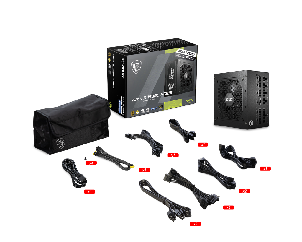 MSI MAG A750GL PCIE5 750W 80 Plus Gold Power Supply 5