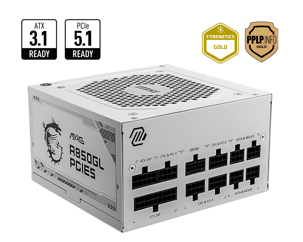MSI MAG A850GL PCIE5 WHITE 850W 80 Plus Gold Power Supply