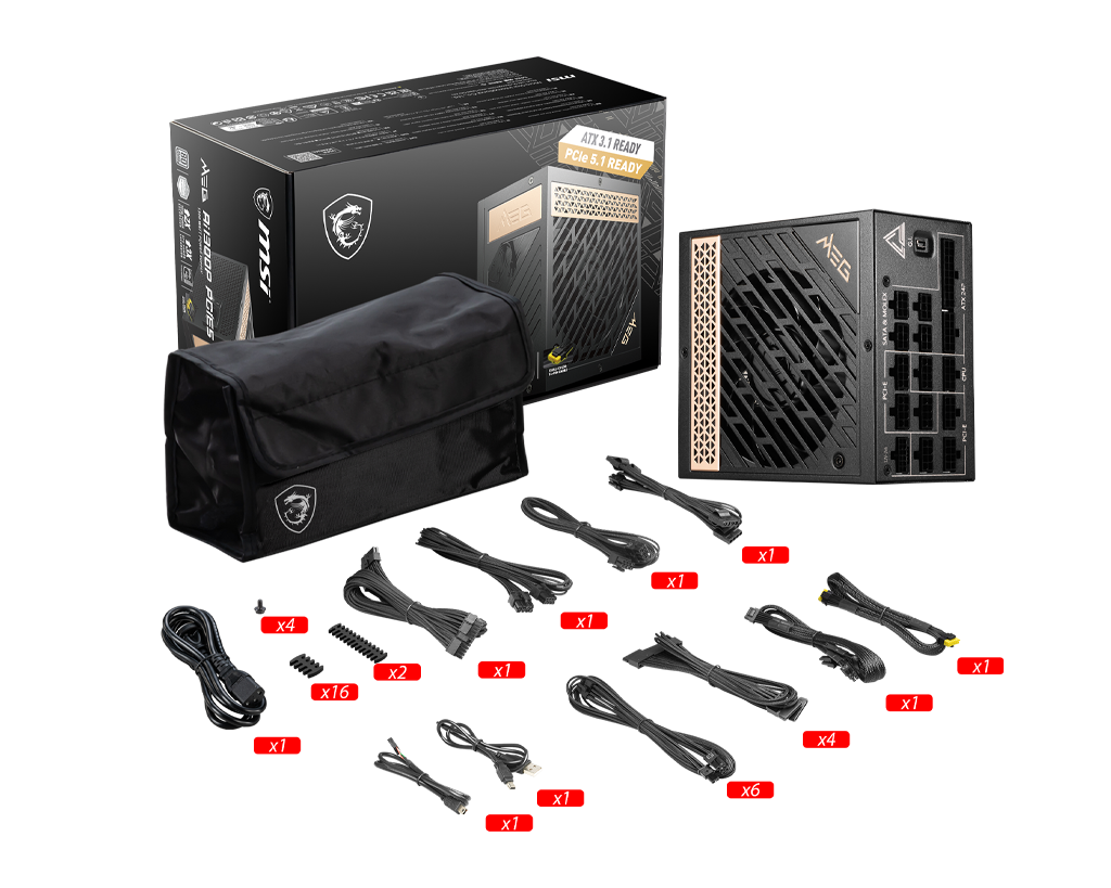 MSI MEG Ai1300P PCIE5 1300W 80 Plus Platinum Power Supply 5